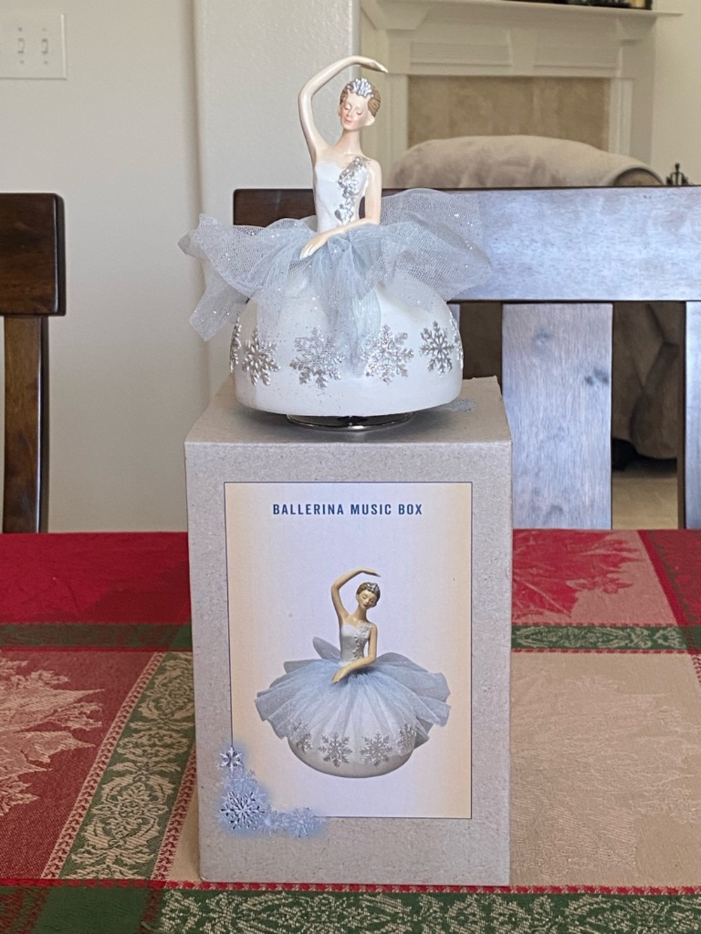Ballerina Music Box Silver White Holiday Ballerina 6”